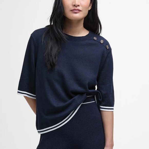 NWT Barbour Women's Genevieve Crewneck Jumper in Dark Navy Size 4 - Picture 2 of 13